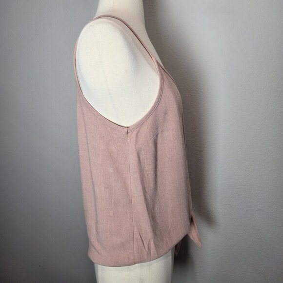 Topshop Blush Pink V Neck Cami Size 6 Tie Sleeveless Crop Linen Blend Dusty Rose - Picture 5 of 8